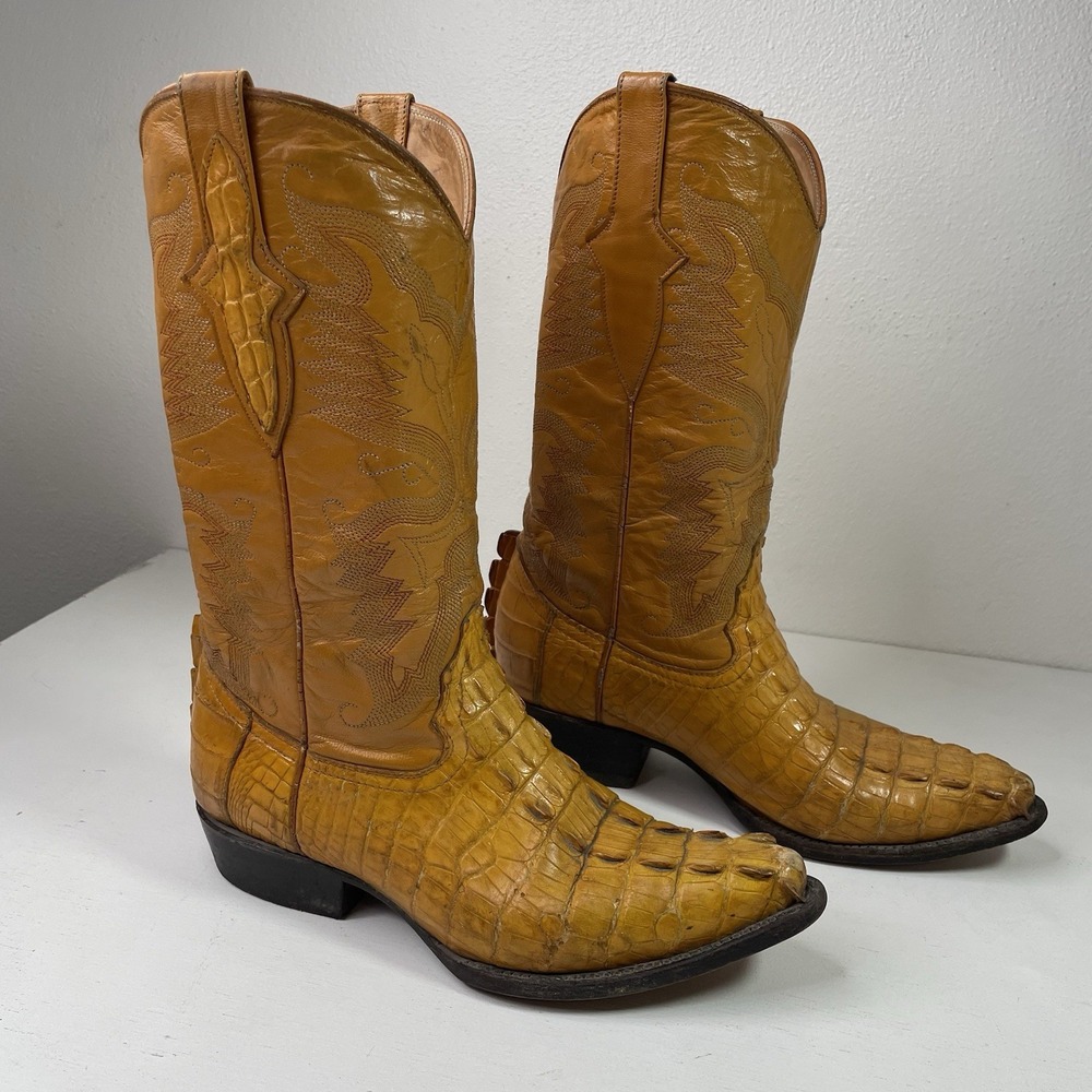 El Camino Hornback Alligator Skin Leather Boots Mens Size 6 Made In Mexico